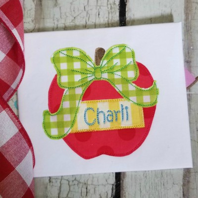 apple with bow machine applique design